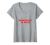 Donna Maglietta con Scritta Democracy Is Dead Maglietta con Collo a V