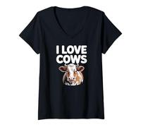 Donna Maglietta con scritta "I Love Cows Farm Animal Design" Maglietta con Collo a V