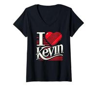 Donna Maglietta con Scritta I Love Kevin con Nome Kevin e Cuore Kevin Maglietta con Collo a V