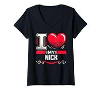 Donna Maglietta con scritta "I Love My Nick" Maglietta con Collo a V