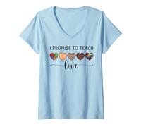 Donna Maglietta con scritta "I Promise to Teach Love" inclusion Kindness Diversity Maglietta con Collo a V