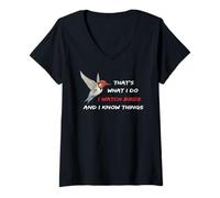 Donna Maglietta con scritta "I Watch Birds And I Know Things", T-Shir Maglietta con Collo a V