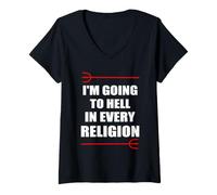 Donna Maglietta con Scritta I'm Going to Hell in Every Religion Maglietta con Collo a V