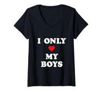 Donna Maglietta con scritta in inglese "That Say I Only Love My Boys With Maglietta con Collo a V