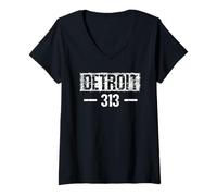Donna Maglietta con Scritta in Inglese This is My Detroit 313" Maglietta con Collo a V