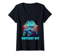 Donna Maglietta con scritta "It's My 10th Birthday" Monster Truck per ragazzo e famiglia Maglietta con Collo a V