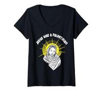 Donna Maglietta con scritta "Jesus Was A Palestinian" - Gesù palestinese Maglietta con Collo a V
