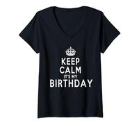 Donna Maglietta con scritta "Keep Calm It's My Birthday", idea regalo divertente Maglietta con Collo a V
