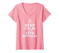Donna Maglietta con Scritta Keep Calm It's My Birthday, Regalo per Bambini 12° e 12 Anni Maglietta con Collo a V