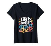 Donna Maglietta con Scritta Life Is Better with A Bob per Uomo e Donna Maglietta con Collo a V
