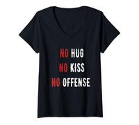 Donna Maglietta con scritta "no hug no kiss no offense say it in a funny way" Maglietta con Collo a V