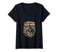 Donna Maglietta con Scritta Raised On Hip Hop Old School Rap Tee Maglietta con Collo a V
