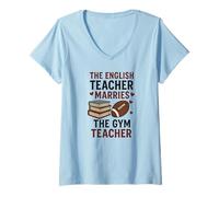 Donna Maglietta con Scritta The English Teacher Marries The Gym Teacher Maglietta con Collo a V