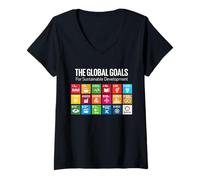 Donna Maglietta con scritta "The Global Goals 17 Global Goals Icons" Maglietta con Collo a V
