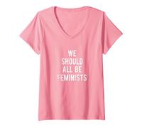Donna Maglietta con Scritta We Should all Be Feminists, Viola e Rosa Maglietta con Collo a V