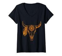 Donna Maglietta con Teschio di Toro Sacro Maglietta con Collo a V