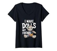 Donna Maglietta Creepy Doll Maker fatta a mano - Arte horror fai da te spettrale Maglietta con Collo a V
