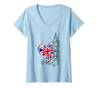 Donna Maglietta da Donna con Scritta I Love London-I Heart London, Inghilterra, Regno Unito Maglietta con Collo a V