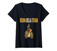 Donna Maglietta da Motociclista Regina della Strada Design Maglietta con Collo a V