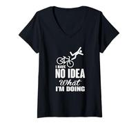 Donna Maglietta da mountain bike Funny No Idea What I'm Doing Downhill Maglietta con Collo a V