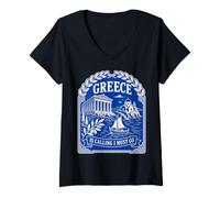 Donna Maglietta da Viaggio con Scritta Greece is Calling And I Must Go Maglietta con Collo a V