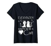 Donna Maglietta divertente con scritta "Everybody Wants To Be A Cat" Maglietta con Collo a V
