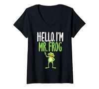 Donna Maglietta Divertente con Scritta Hello I'm Mr Frog per Gli Amanti delle Rane Maglietta con Collo a V