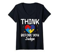 Donna Maglietta Divertente con Scritta in Inglese Think Before You Judge Maglietta con Collo a V