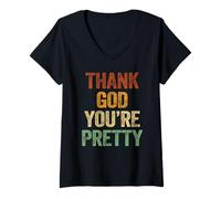 Donna Maglietta divertente con scritta "Thank God You're Pretty" (lingua italiana non garantita) Maglietta con Collo a V