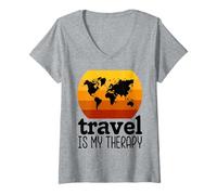 Donna Maglietta Divertente da Donna con Scritta Travel Is My Therapy Maglietta con Collo a V