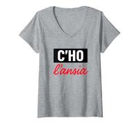 Donna Maglietta Divertente Scritta C’Ho l’ansia Ironica Maglietta con Collo a V