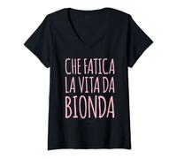 Donna Maglietta Donna Divertente Che Fatica Vita Da Bionda Maglietta con Collo a V