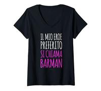 Donna Maglietta Donna Scritte Divertenti Alcol Eroe Barman Maglietta con Collo a V