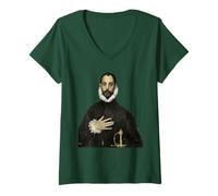 Donna Maglietta El Greco Art con la mano sul petto Maglietta con Collo a V