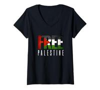Donna Maglietta Free Palestine Maglietta con Collo a V