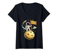 Donna Maglietta Galaxy Moon Spaces Science Geeks I'm Now Here Maglietta con Collo a V