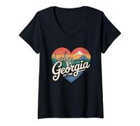 Donna Maglietta Georgia Vintage Heart - Retro Georgia State EST 1788 Maglietta con Collo a V