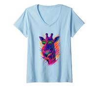 Donna Maglietta Giraffa Divertente Football Retro Game Day Maglietta con Collo a V