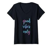 Donna Maglietta Good Vibes Only Maglietta con Collo a V