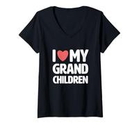 Donna Maglietta I Love My Grandchildren Proud Grandma Grandpa Tee Maglietta con Collo a V