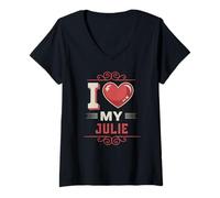 Donna Maglietta "I Love My Julie" con nome JULIE Maglietta con Collo a V