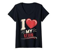Donna Maglietta "I Love My KEVIN" con nome KEVIN Maglietta con Collo a V