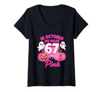 Donna Maglietta in October We Wear Pink 6 7 Meme Maglietta con Collo a V