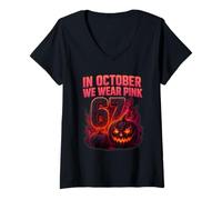 Donna Maglietta in October We Wear Pink 6 7 Meme Maglietta con Collo a V