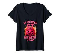Donna Maglietta in October We Wear Pink 6 7 Meme Maglietta con Collo a V