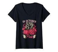 Donna Maglietta in October We Wear Pink 6 7 Meme Maglietta con Collo a V