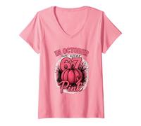 Donna Maglietta in October We Wear Pink 6 7 Meme Maglietta con Collo a V