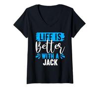 Donna Maglietta Life Is Better With A Jack Nome Jack Maglietta con Collo a V