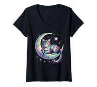 Donna Maglietta Mystical Space Cosmic Cat - Grafica Galaxy Kitten Maglietta con Collo a V