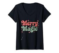 Donna Maglietta Natalizia Merry Magic Holiday Maglietta con Collo a V
